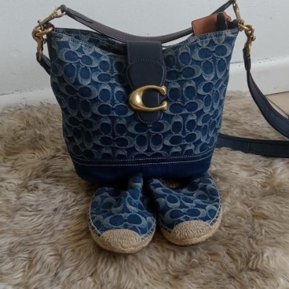Coach denim bucket bag and espadrilles
